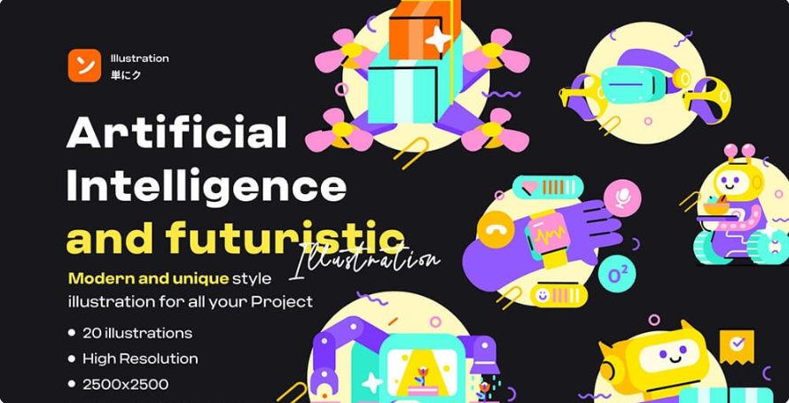 c876d6a4-e750-4595-92c9-0b95615a686b A set of operational illustration resources suitable for future technology, artificial intelligence, and other application scenarios. - Image 1